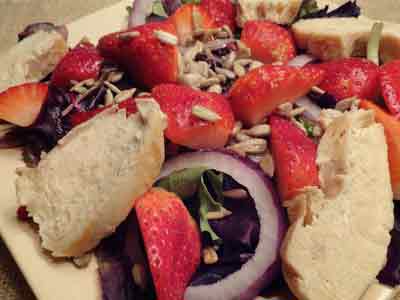 strawberry chicken salad with garlic-ginger dressing